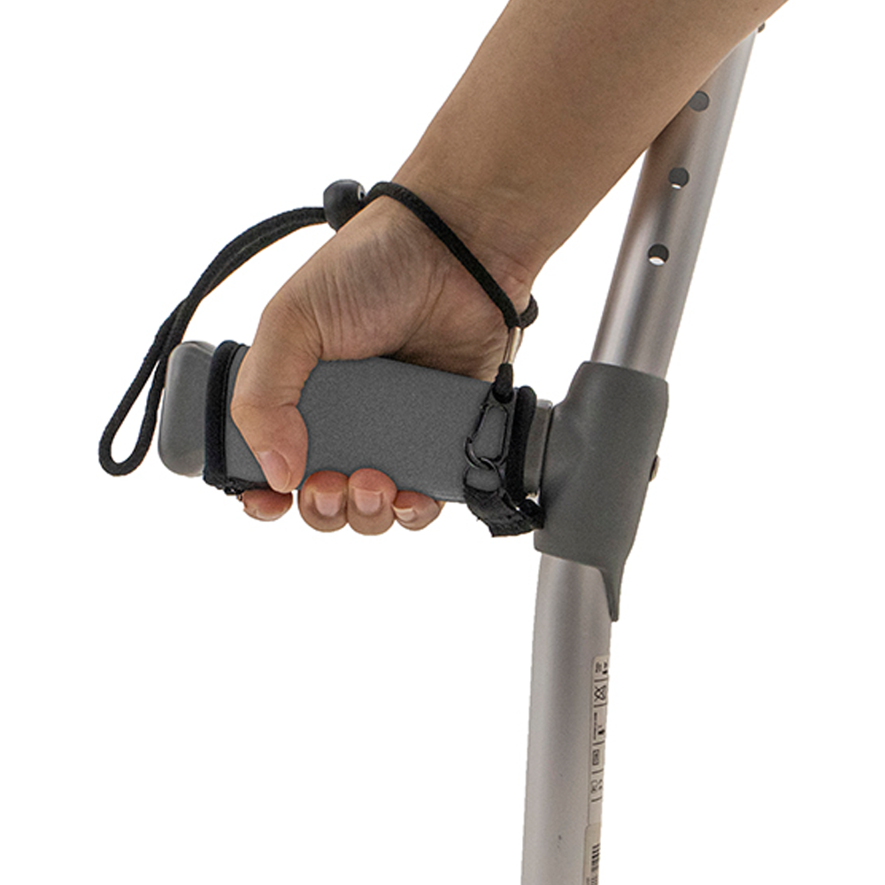 Soft Neoprene Crutch Grip Handle Covers With Wrist Strap Grey